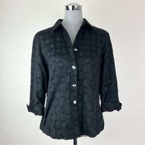 Foxcroft‎ Fitted Circle check Textured Black Button Down Top